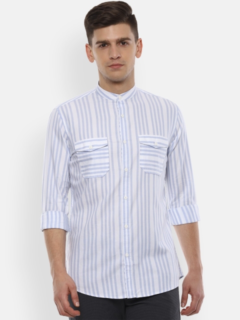 

Van Heusen Sport Men White & Blue Slim Fit Striped Casual Shirt