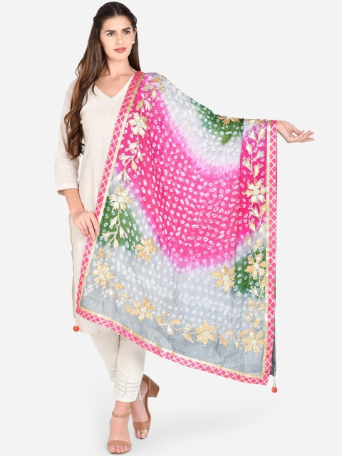 

Dupatta Bazaar Women Grey & Pink Embroidered Bandhini Printed Dupatta