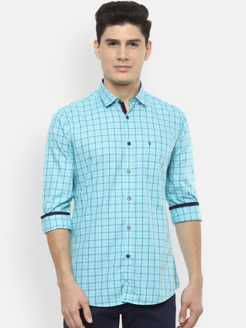 

Van Heusen Sport Men Blue & Green Regular Fit Checked Casual Shirt