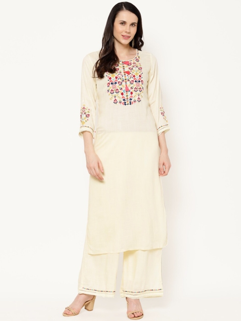 

Ramas Women Cream-Coloured Embroidered Kurta with Palazzos