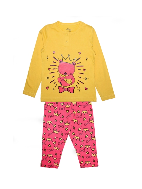 

KiddoPanti Girls Yellow & Pink Printed Nightsuit