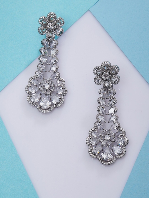 

Luxury By ZeroKaata Silver-Toned Floral Drop Earrings