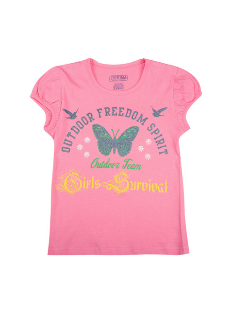 

Cherokee Girls Pink & Green Embellished Printed Round Neck T-shirt