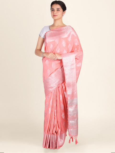 

CLAI WORLD Pink & White Jute Silk Woven Design Saree