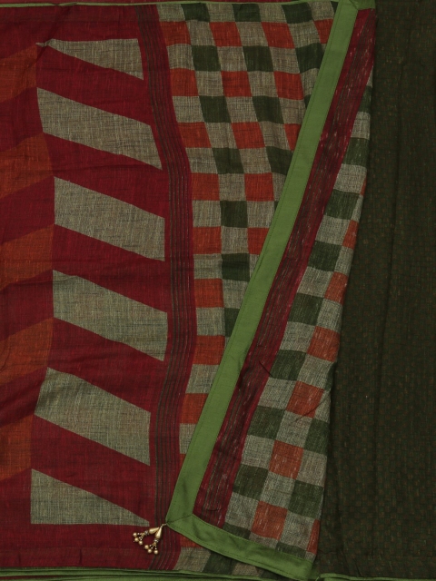 

Pothys Green & Red Jute Silk Printed Saree