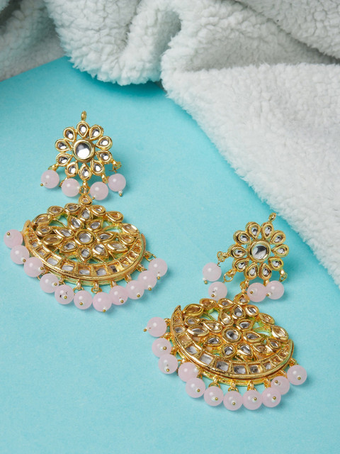

GloBox By ZeroKaata Gold-Plated & Pink Kundan Studded Classic Chandbalis