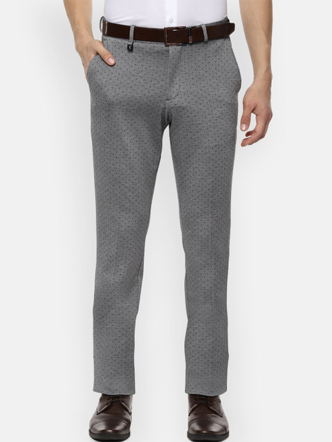

V Dot Men Grey & Black Skinny Fit Printed Formal Trousers