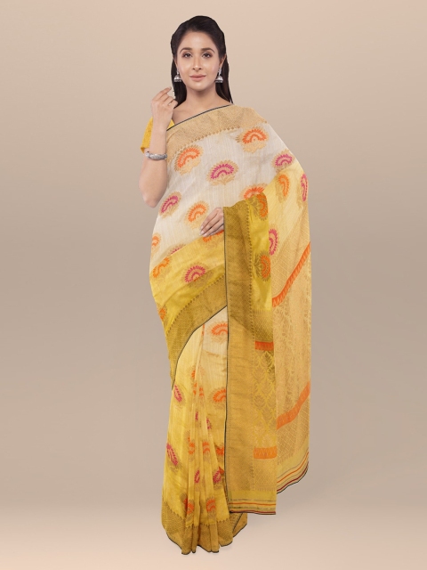 

KLM Fashion Mall Cream-Coloured & Yellow Silk Blend Printed Saree