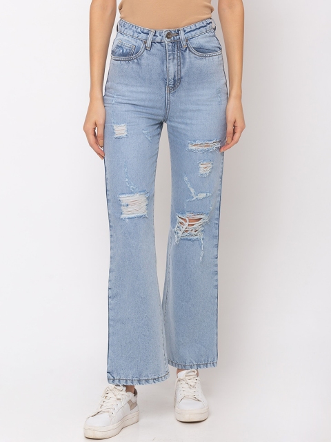 

TARAMA Women Blue Flared High-Rise Highly Distressed Jeans