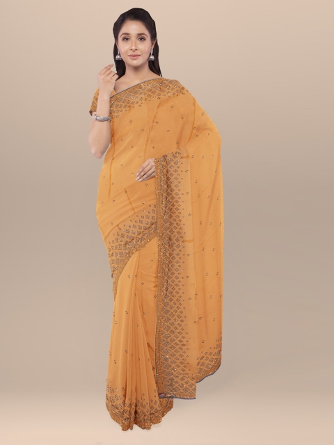 

KLM Fashion Mall Mustard Yellow Embellished Poly Georgette Saree