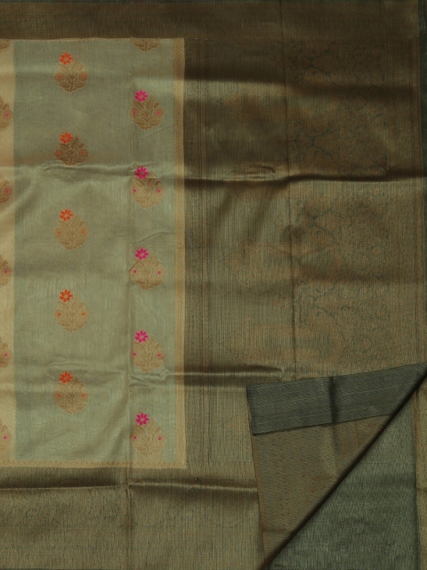 

Pothys Cream-Coloured & Green Supernet Woven Design Saree