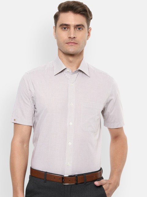 

Louis Philippe Men White & Brown Regular Fit Checked Formal Shirt