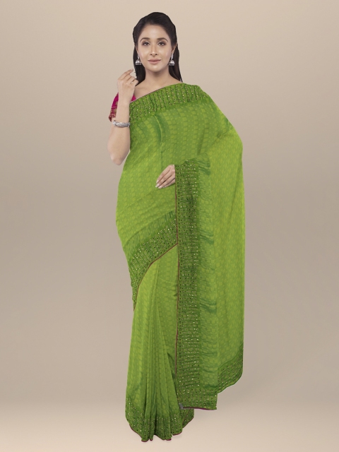 

KLM Fashion Mall Green Printed Poly Georgette Saree