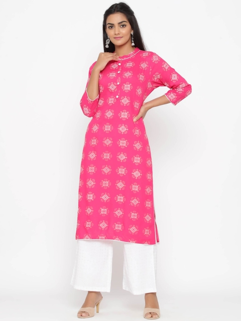 

WomenMagic Women Pink & Off-White Printed Kurta with Palazzos