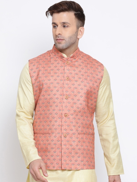 

NAMASKAR Men Pink Printed Nehru Jacket For Mens