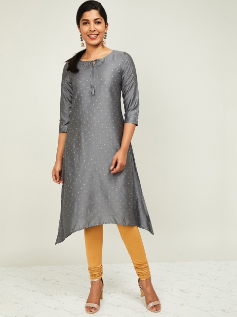 

Melange by Lifestyle Women Grey & Gold-Toned Woven Design A-Line Kurta