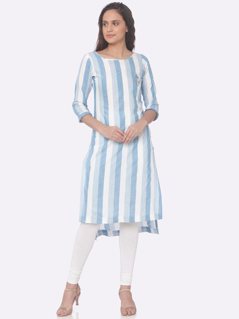

RAISIN Women Blue & White Striped A-Line Kurta