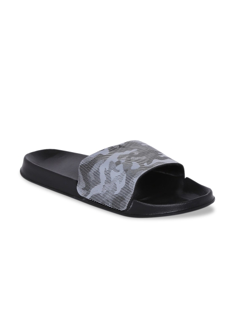 Bewakoof Men Grey & Black Printed Sliders