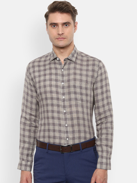 

Van Heusen Men Beige & Pink Slim Fit Checked Formal Shirt