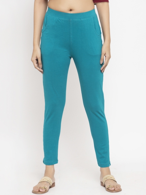 

NEUDIS by Dhrohar Women Teal Solid Lycra Cotton Ankle Length Leggings