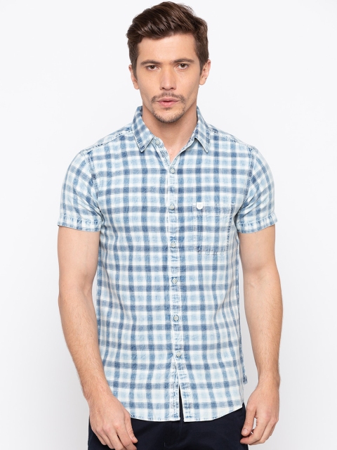 

SPYKAR Men Blue & White Slim Fit Checked Casual Shirt