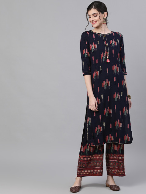 

Ishin Women Navy Blue & Navy Blue Printed Kurta with Palazzos