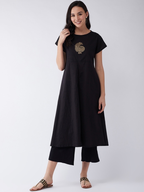 

InWeave Women Black Solid Kurta with Trousers