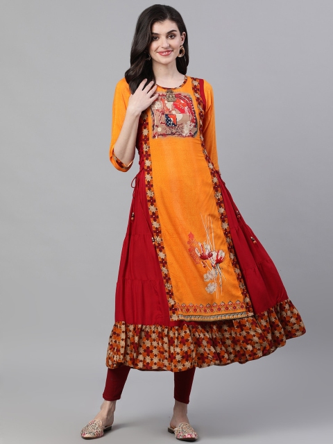 

Ishin Women Orange & Maroon Printed Anarkali Kurta