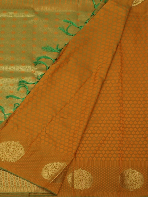 

Pothys Mustard Yellow & Gold-Toned Art Silk Woven Design Saree