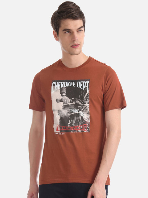 

Cherokee Men Rust Printed Round Neck T-shirt