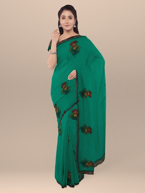 

KLM Fashion Mall Green & Maroon Poly Georgette Embroidered Saree