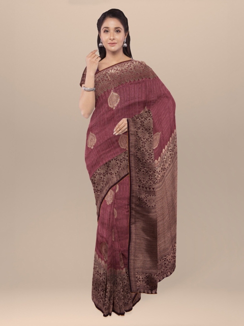 

KLM Fashion Mall Copper-Toned & Maroon Silk Blend Woven Design Saree