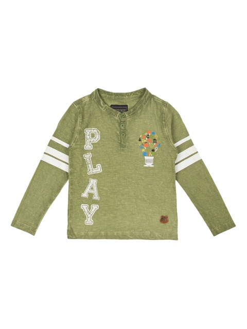 

Cherokee Boys Olive Green Solid Henley Neck T-shirt