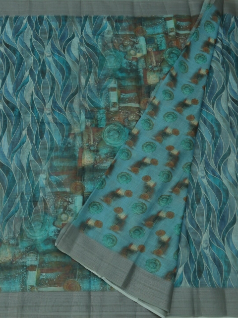 

Pothys Blue Printed Linen Blend Saree