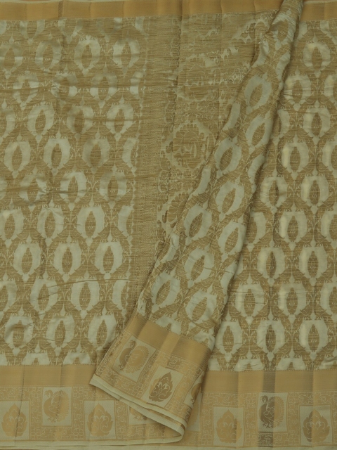 

Pothys Cream-Coloured & Gold-Toned Jute Silk Woven Design Saree