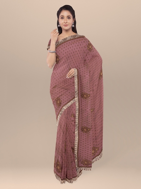 

KLM Fashion Mall Pink Embroidered Poly Georgette Saree