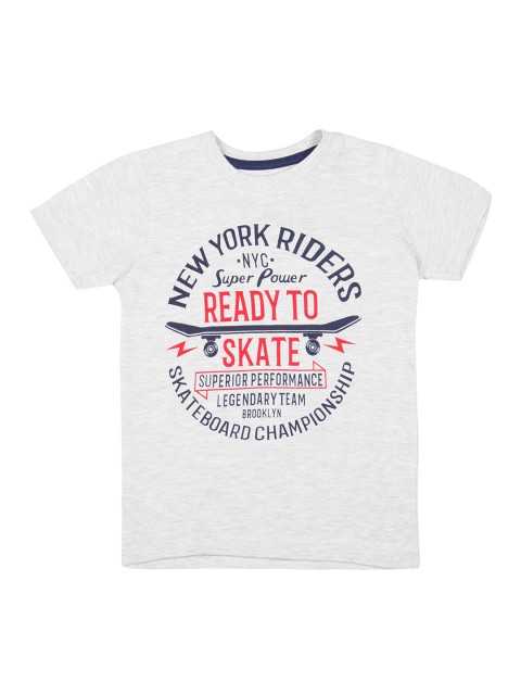 

Cherokee Boys Grey Melange Printed Round Neck T-shirt