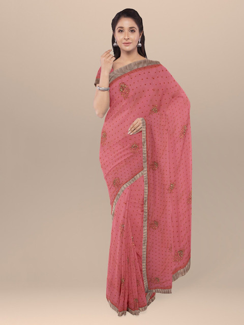 

KLM Fashion Mall Pink Woven Design Poly Georgette Saree