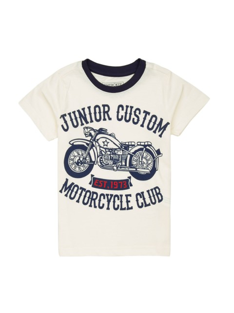 

Cherokee Boys Cream-Coloured Printed Round Neck T-shirt
