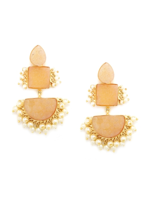 

Kairi Yellow & Gold-Toned Geometric Pearl Drop Earrings