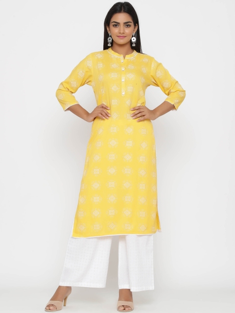 

WomenMagic Women Yellow & Grey Printed Kurta with Sharara