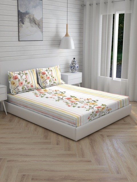 

Boutique Living India Yellow & White Printed Double Bedsheet with 2 Pillow Covers