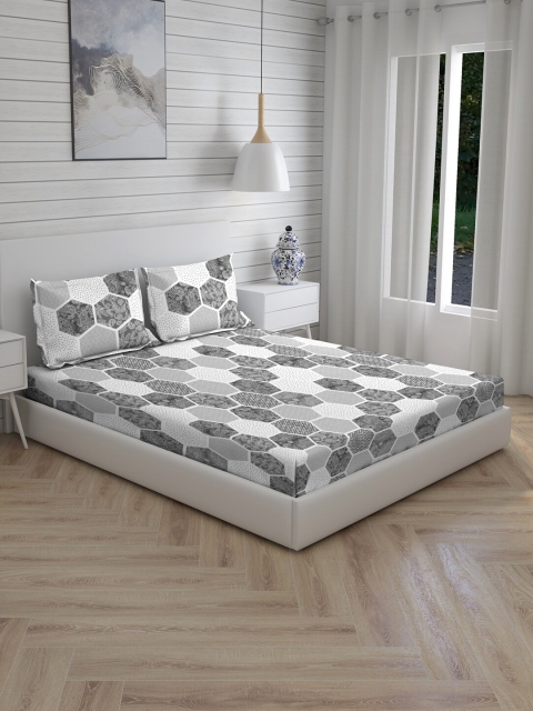 

Boutique Living India Grey & White Abstract Printed 200TC Cotton Bed Cover With 2 Pillow Covers