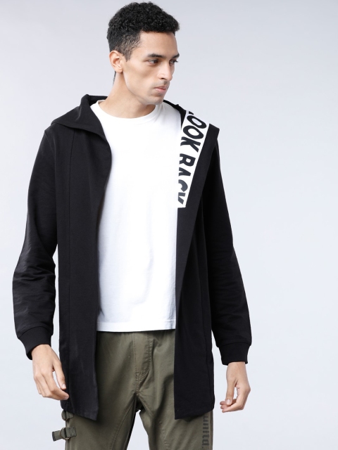 

LOCOMOTIVE Men Black Solid Hooded Sweatshirt