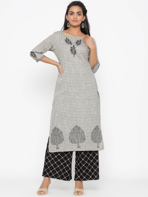 

WomenMagic Women Grey & Black Self Design Kurta with Palazzos