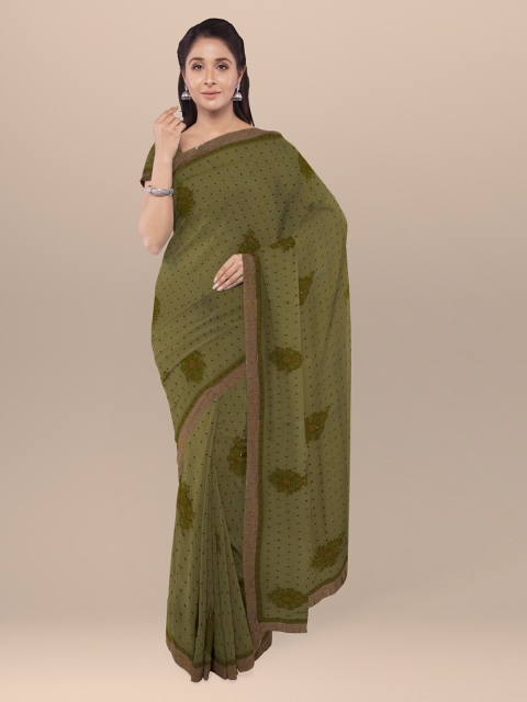 

KLM Fashion Mall Green Embroidered Poly Georgette Saree