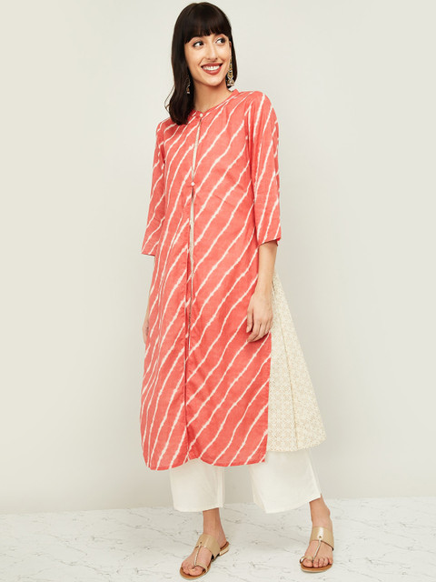 

Melange by Lifestyle Women Coral Orange Printed Straight Kurta