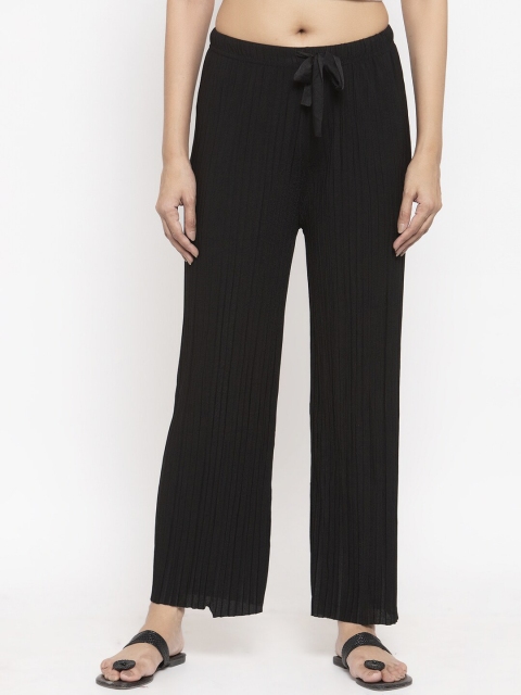 

NEUDIS Women Black Self Design Straight Palazzos