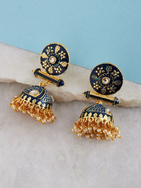 

GloBox By ZeroKaata Blue & Gold-Plated Dome Shaped Jhumkas