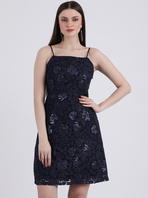 

Zink London Women Navy Blue Embellished Sheath Dress